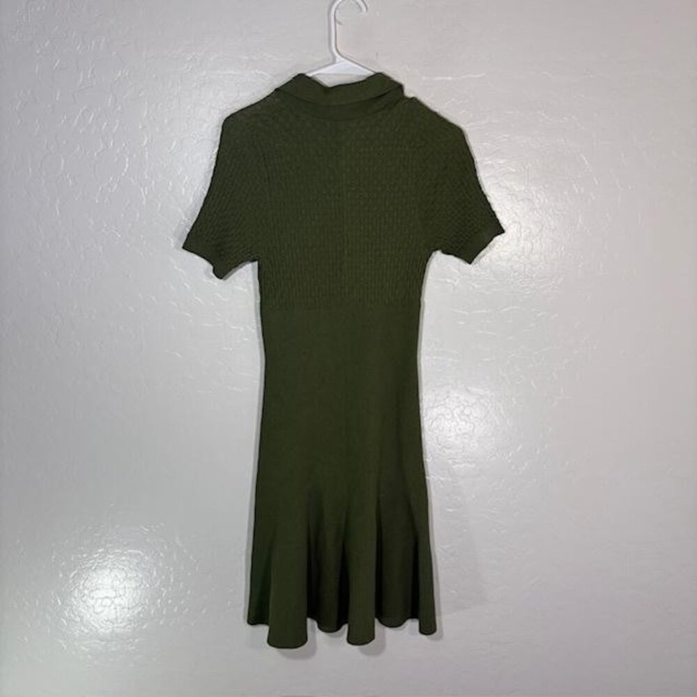 Sandro Dress Womens 38 Green Knit Collared Fit & Flare Sweater Short Sleeve - Picture 6 of 8